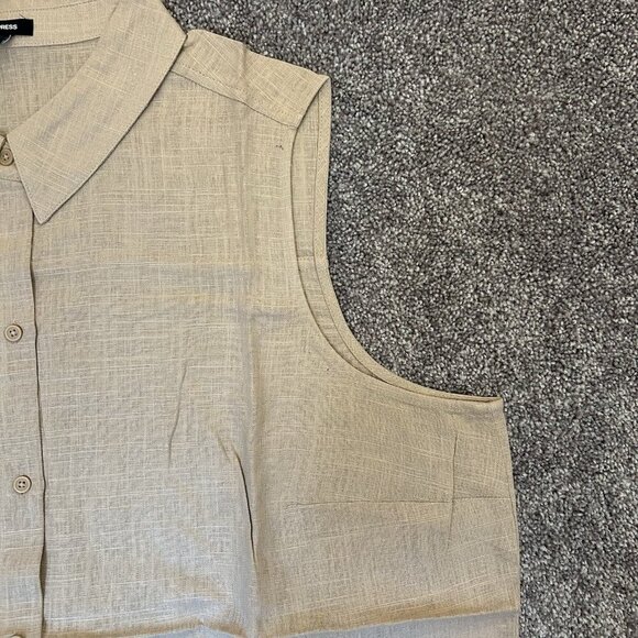 Express Women's Linen-Blend Sleeveless Button Up Shirt Beige Size XL NWT $54 - Picture 6 of 16